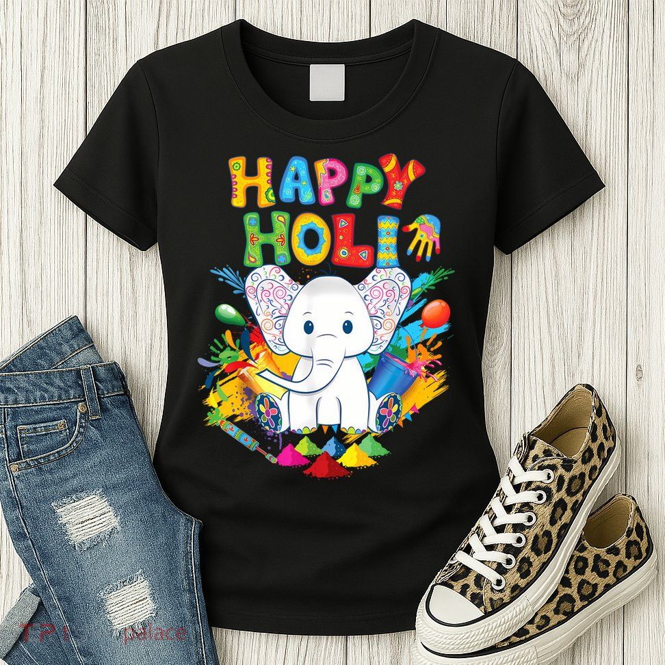 Happy Holi Festival India Color Elephant Hindu  Womens T-Shirt