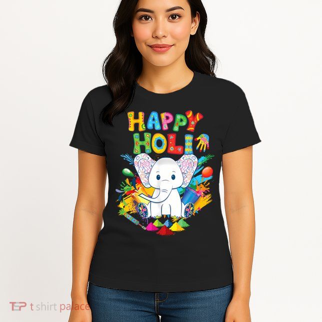 Happy Holi Festival India Color Elephant Hindu  Womens T-Shirt