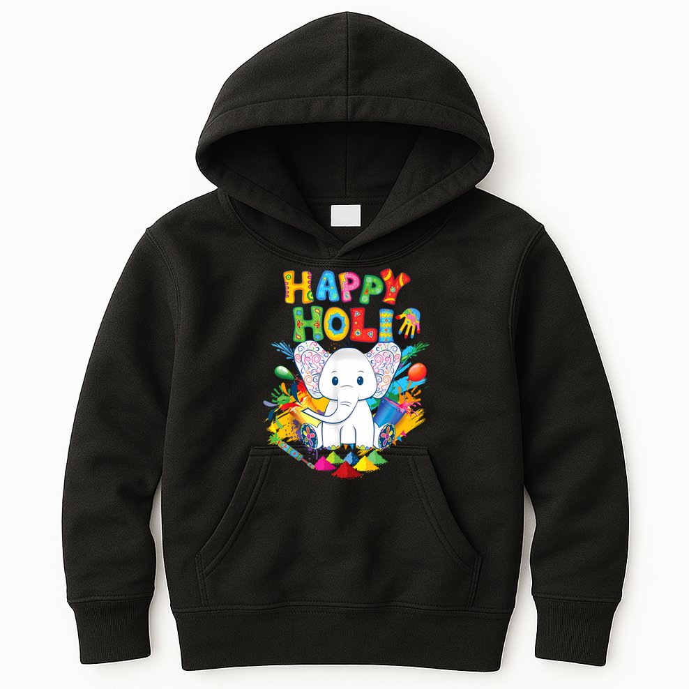 Happy Holi Festival India Color Elephant Hindu  Kids Hoodie