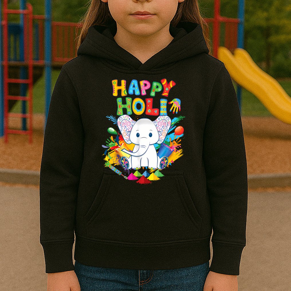 Happy Holi Festival India Color Elephant Hindu  Kids Hoodie