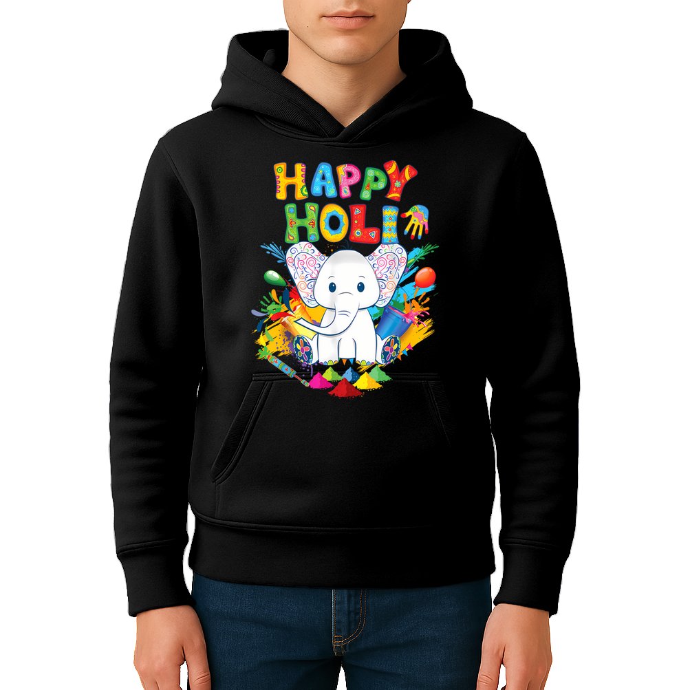 Happy Holi Festival India Color Elephant Hindu  Kids Hoodie