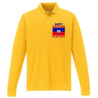 Happy Haitian Flag Day Cool Haiti Flag Pride Performance Long Sleeve Polo