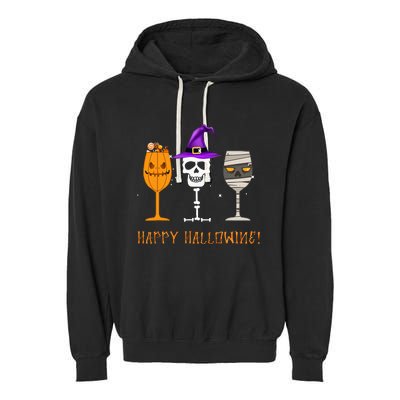 Happy Hallowine Funny Halloween Alcohol Wine Gifts Garment-Dyed Fleece Hoodie