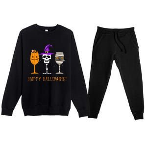 Happy Hallowine Funny Halloween Alcohol Wine Gifts Premium Crewneck Sweatsuit Set