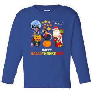 Happy Hallothanksmas Funny Halloween Thanksgiving Christmas Toddler Long Sleeve Shirt