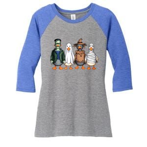 Happy Halloween Funny Ghost Duck Costume Retro Spooky Season Gift Women's Tri-Blend 3/4-Sleeve Raglan Shirt