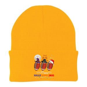 Happy Hallothanksmas Football Halloween Thanksgiving Xmas T Knit Cap Winter Beanie