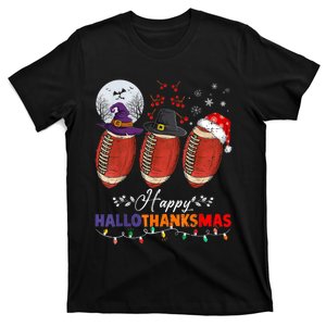 Happy Hallothanksmas Football Halloween Thanksgiving Xmas T T-Shirt