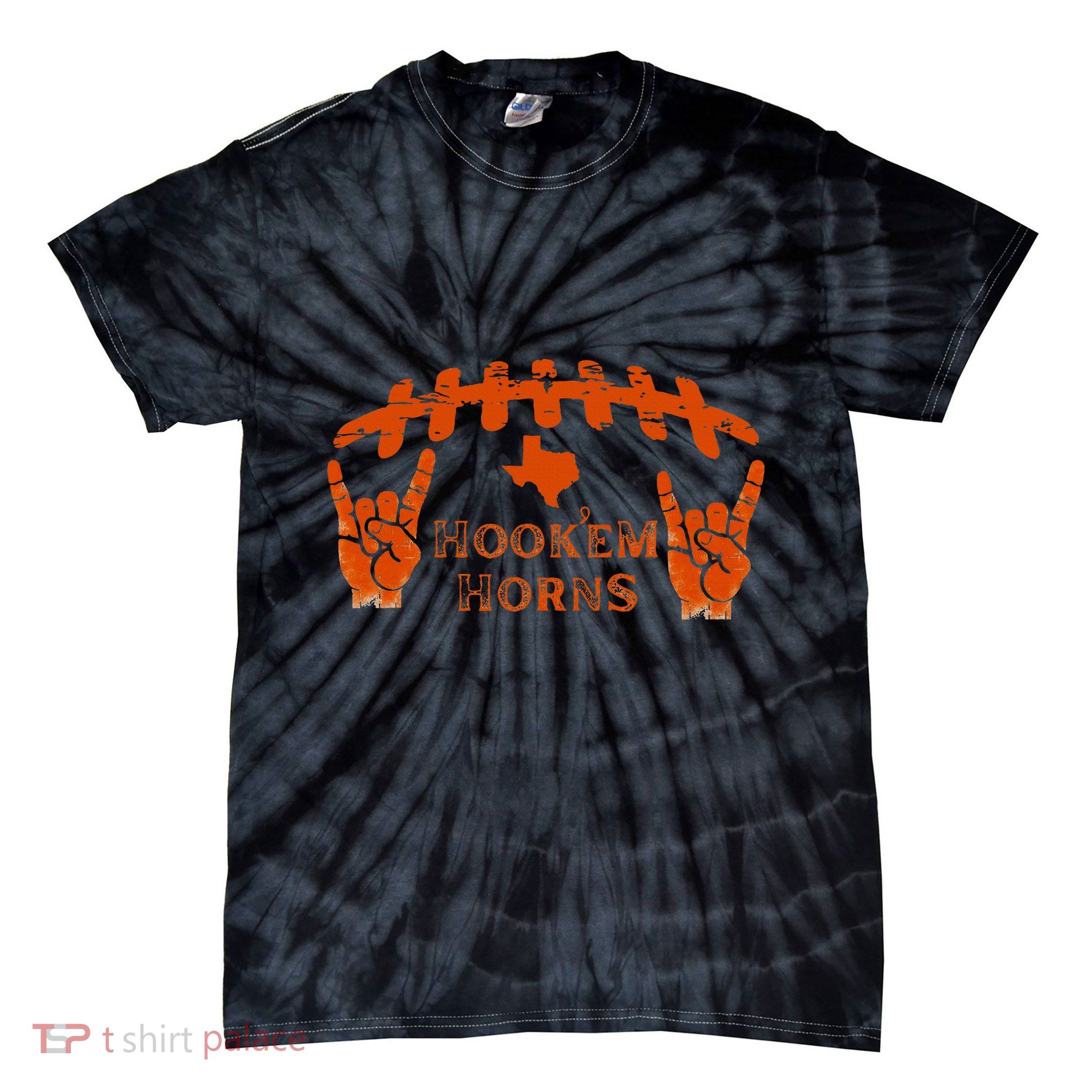 HookEm Horns Football Laces And Texas Map Tie-Dye T-Shirt