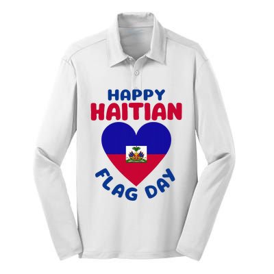 Happy Haitian Flag Day Cool Haiti Flag Heart Silk Touch Performance Long Sleeve Polo