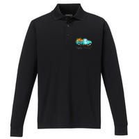 Happy Harvest Fall Season Pumpkin Truck Thanksgiving Vintage Performance Long Sleeve Polo