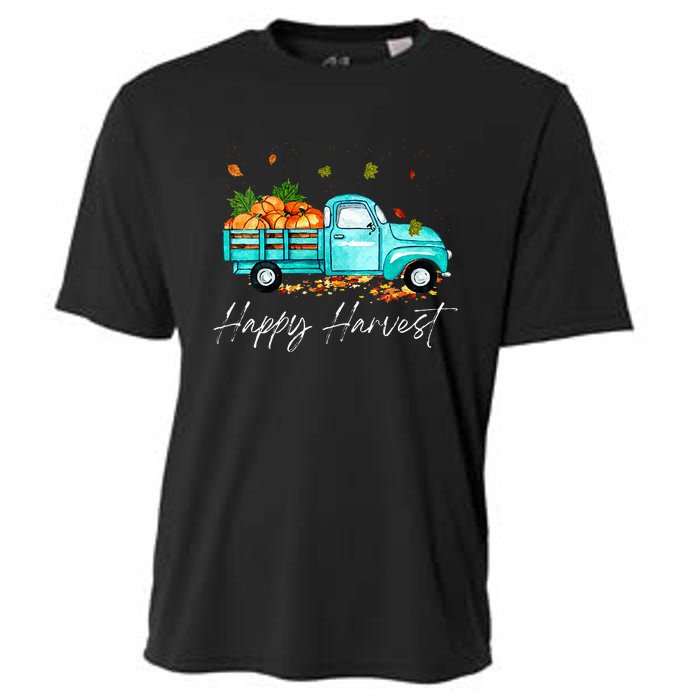 Happy Harvest Fall Season Pumpkin Truck Thanksgiving Vintage Cooling Performance Crew T-Shirt