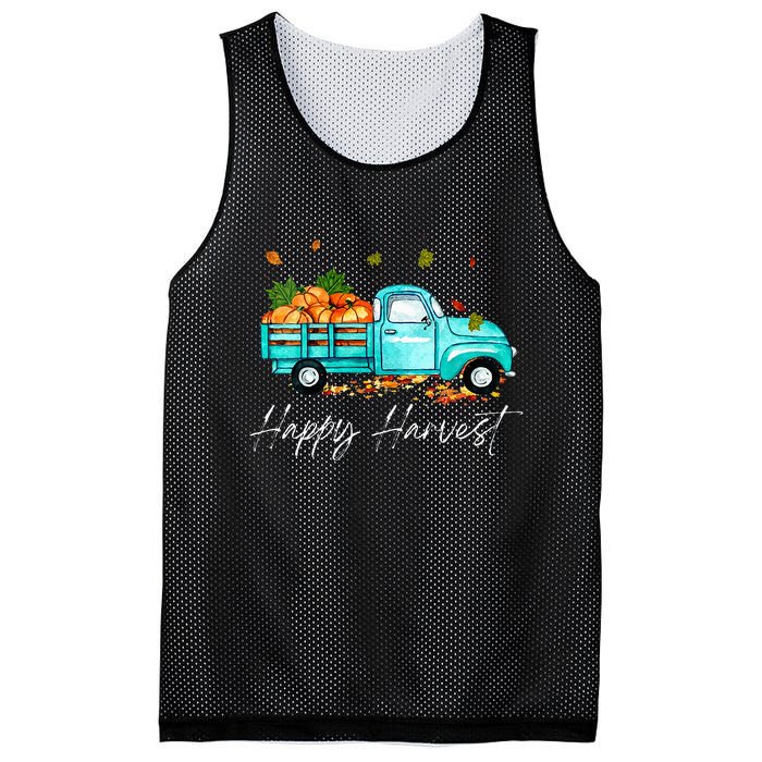 Happy Harvest Fall Season Pumpkin Truck Thanksgiving Vintage Mesh Reversible Basketball Jersey Tank