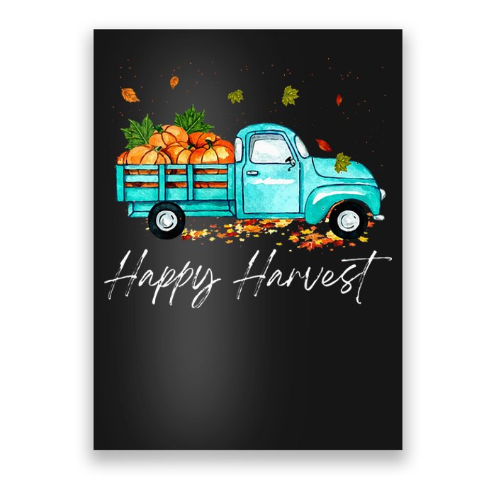 Happy Harvest Fall Season Pumpkin Truck Thanksgiving Vintage Poster