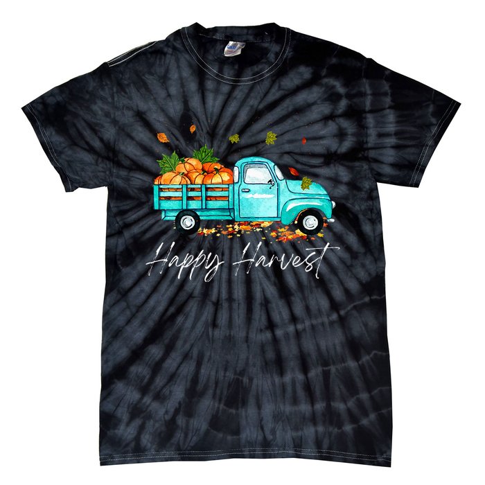 Happy Harvest Fall Season Pumpkin Truck Thanksgiving Vintage Tie-Dye T-Shirt