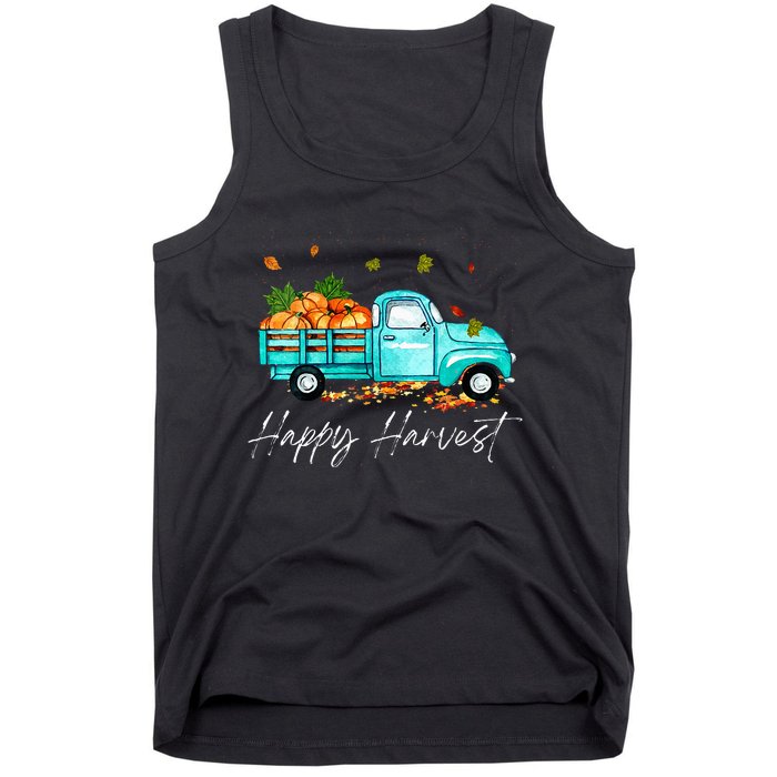 Happy Harvest Fall Season Pumpkin Truck Thanksgiving Vintage Tank Top