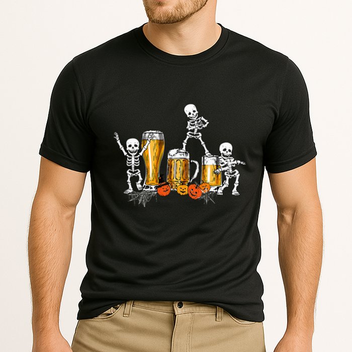 Happy Halloween Funny Skeleton Drinking Beer Performance Shirt