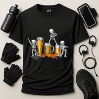 Happy Halloween Funny Skeleton Drinking Beer Performance Shirt