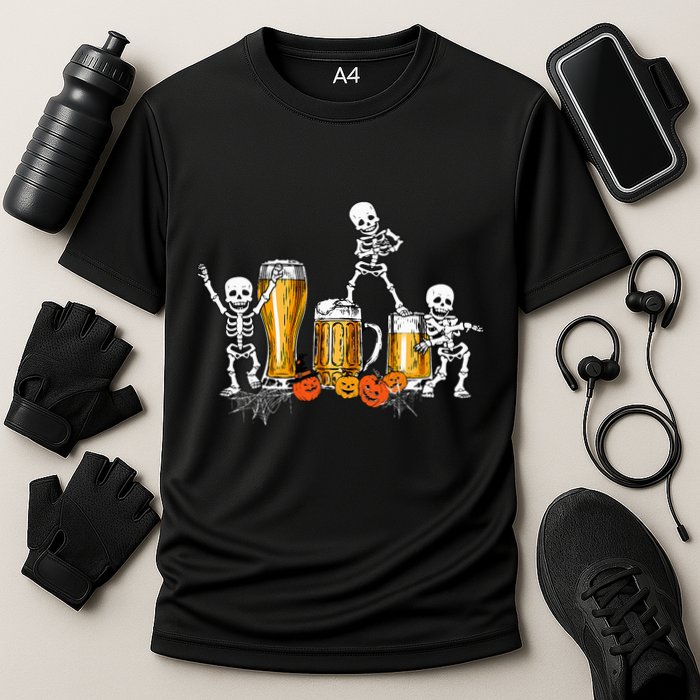 Happy Halloween Funny Skeleton Drinking Beer Performance Shirt