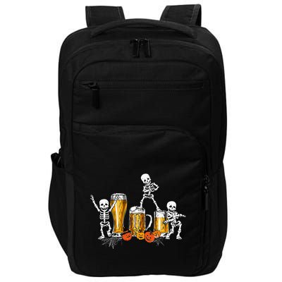 Happy Halloween Funny Skeleton Drinking Beer Impact Tech Backpack