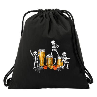 Happy Halloween Funny Skeleton Drinking Beer Drawstring Bag