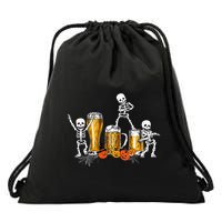 Happy Halloween Funny Skeleton Drinking Beer Drawstring Bag