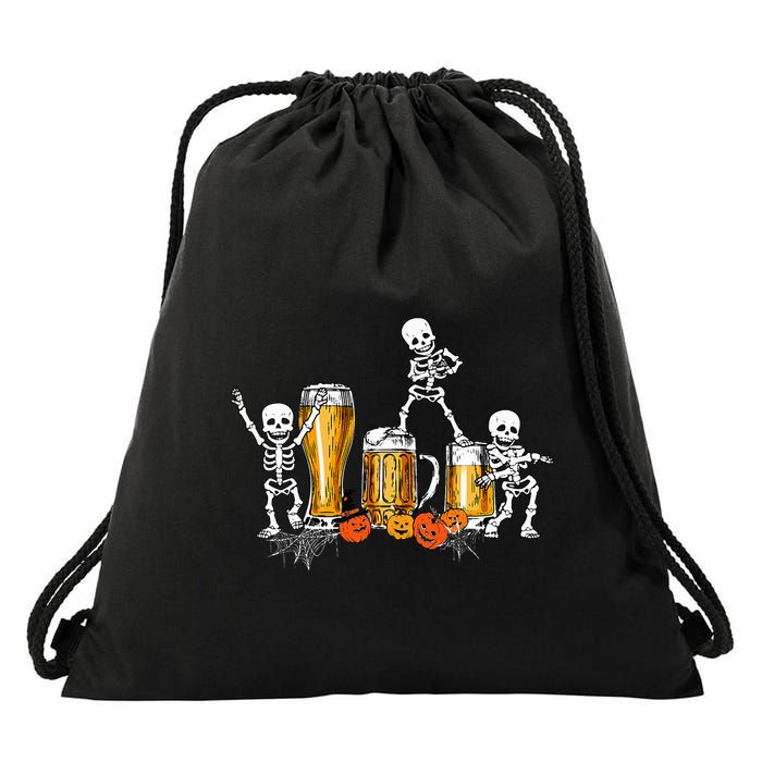 Happy Halloween Funny Skeleton Drinking Beer Drawstring Bag