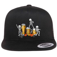 Happy Halloween Funny Skeleton Drinking Beer Flatbill Hat