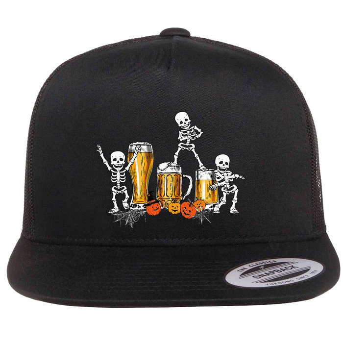 Happy Halloween Funny Skeleton Drinking Beer Flatbill Hat