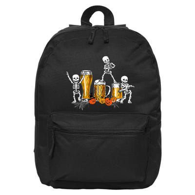 Happy Halloween Funny Skeleton Drinking Beer 16 in Basic Backpack