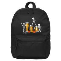 Happy Halloween Funny Skeleton Drinking Beer 16 in Basic Backpack