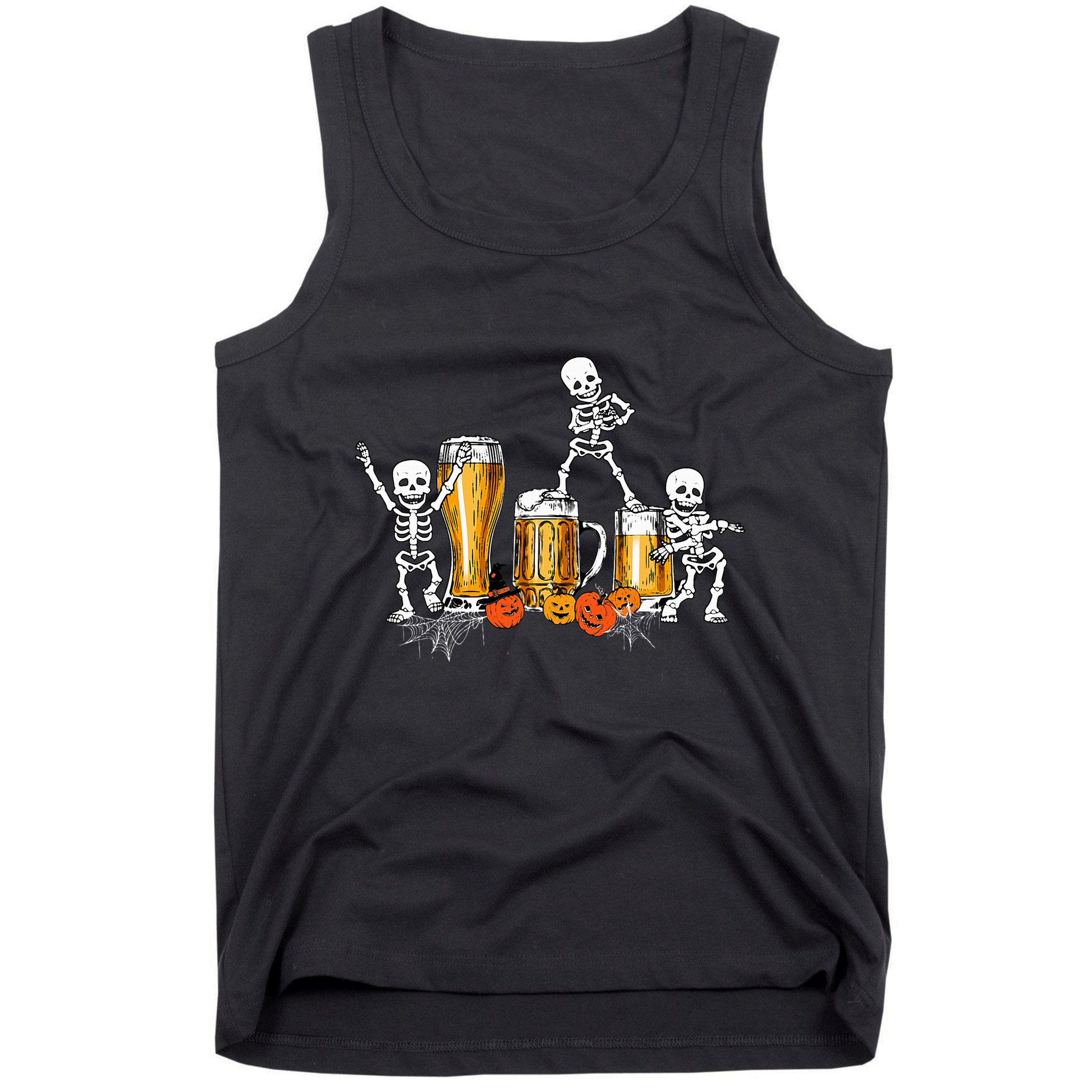 Happy Halloween Funny Skeleton Drinking Beer Tank Top