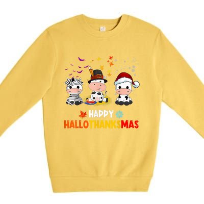 Happy HalloThanksMas Funny Santa Cow Halloween Thanksgiving Premium Crewneck Sweatshirt