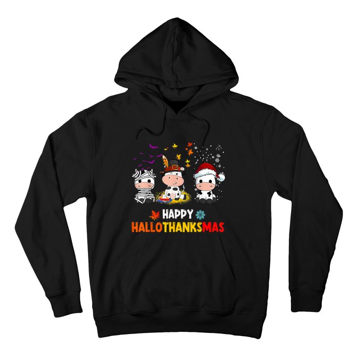 Happy HalloThanksMas Funny Santa Cow Halloween Thanksgiving Hoodie