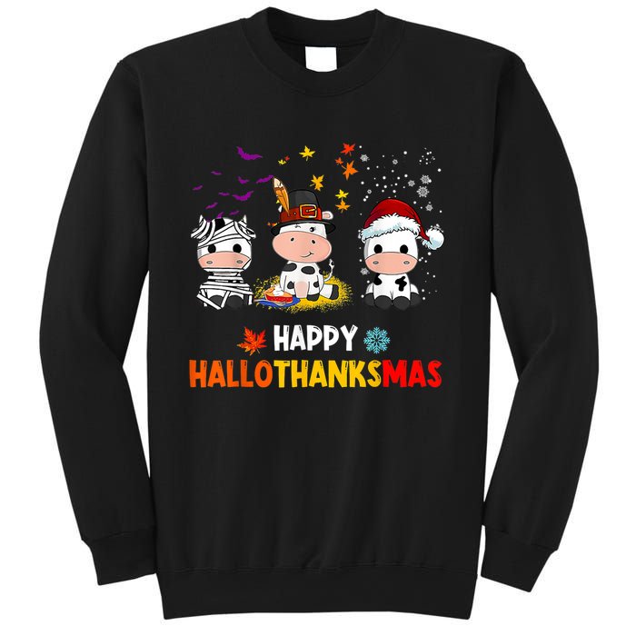 Happy HalloThanksMas Funny Santa Cow Halloween Thanksgiving Sweatshirt