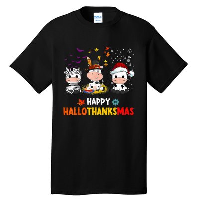 Happy HalloThanksMas Funny Santa Cow Halloween Thanksgiving Tall T-Shirt