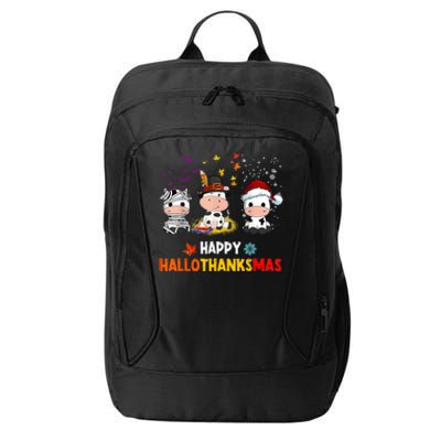 Happy HalloThanksMas Funny Santa Cow Halloween Thanksgiving City Backpack