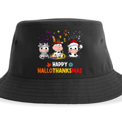 Happy HalloThanksMas Funny Santa Cow Halloween Thanksgiving Sustainable Bucket Hat