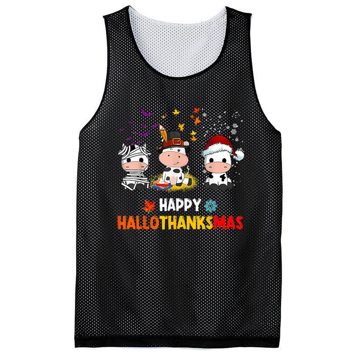 Happy HalloThanksMas Funny Santa Cow Halloween Thanksgiving Mesh Reversible Basketball Jersey Tank