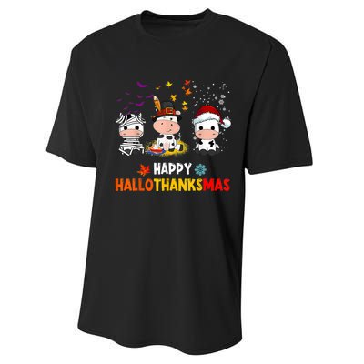 Happy HalloThanksMas Funny Santa Cow Halloween Thanksgiving Performance Sprint T-Shirt