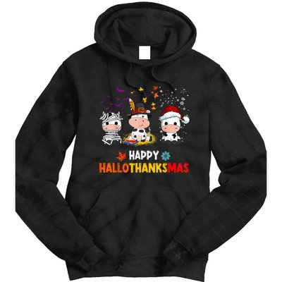 Happy HalloThanksMas Funny Santa Cow Halloween Thanksgiving Tie Dye Hoodie