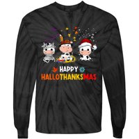 Happy HalloThanksMas Funny Santa Cow Halloween Thanksgiving Tie-Dye Long Sleeve Shirt