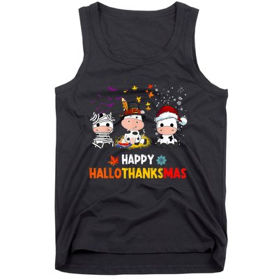 Happy HalloThanksMas Funny Santa Cow Halloween Thanksgiving Tank Top