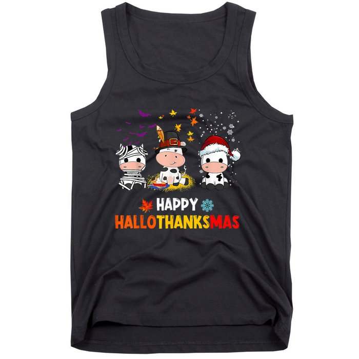 Happy HalloThanksMas Funny Santa Cow Halloween Thanksgiving Tank Top