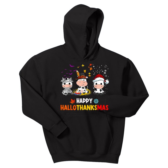 Happy HalloThanksMas Funny Santa Cow Halloween Thanksgiving Kids Hoodie