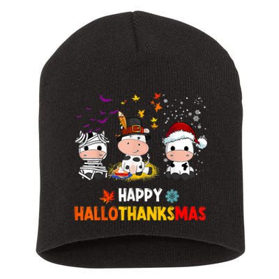 Happy HalloThanksMas Funny Santa Cow Halloween Thanksgiving Short Acrylic Beanie