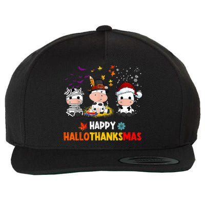 Happy HalloThanksMas Funny Santa Cow Halloween Thanksgiving Wool Snapback Cap