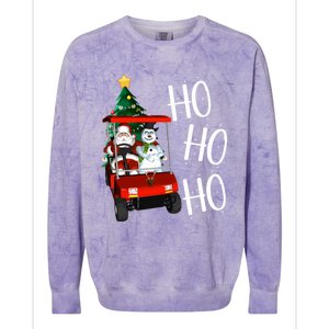 Ho Ho Funny Santa On Golf Cart With Christmas Tree Gift Colorblast Crewneck Sweatshirt