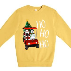 Ho Ho Funny Santa On Golf Cart With Christmas Tree Gift Premium Crewneck Sweatshirt