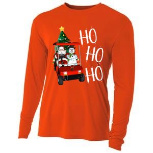 Ho Ho Funny Santa On Golf Cart With Christmas Tree Gift Cooling Performance Long Sleeve Crew